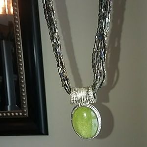 Green pendant multi strand necklace